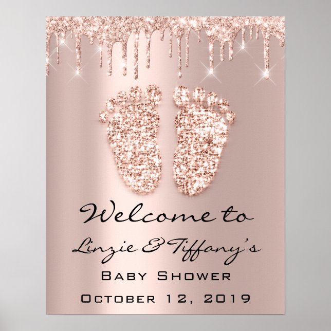 Welcome Poster Rose Drips Baby Shower Girl Boy (Front)