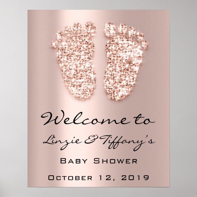 Welcome Poster Rose Feet Baby Shower Girl Boy (Front)