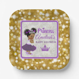 Welcome Princess Purple & Gold Glitter Elegant Paper Plate