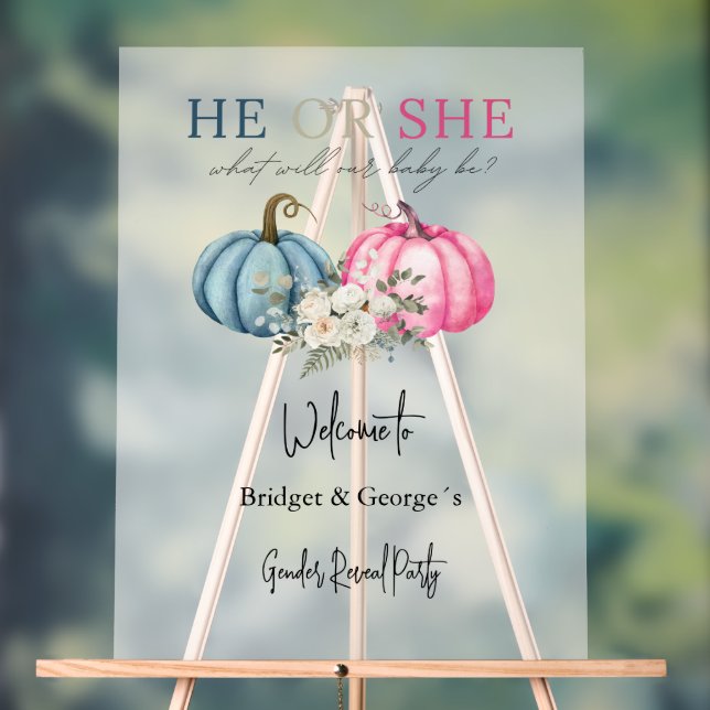 welcome pumpkin & baby gender reveal party frosted acrylic sign (Neutral)