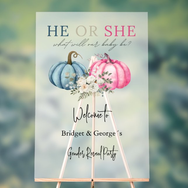 welcome pumpkin & baby gender reveal party frosted acrylic sign (Neutral)