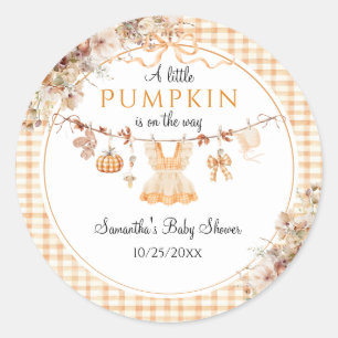 Welcome Pumpkin Girl Modern Fall Baby Shower Classic Round Sticker