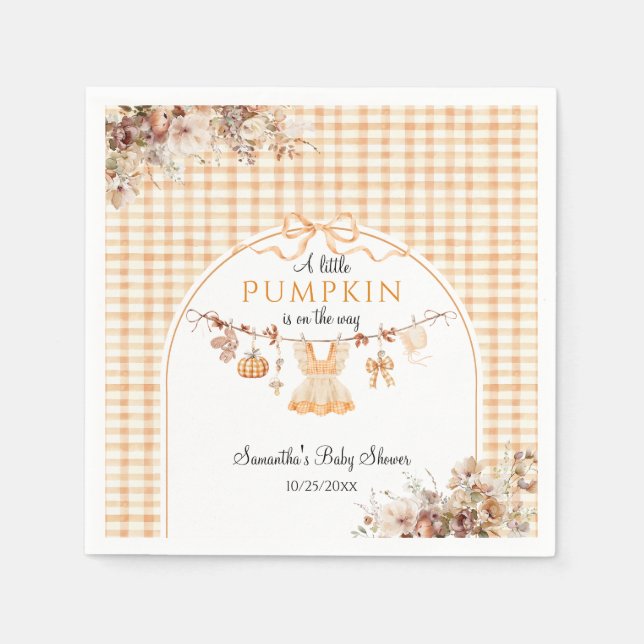 Welcome Pumpkin Girl Modern Fall Baby Shower Napkin (Front)