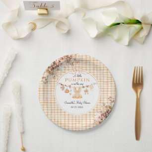 Welcome Pumpkin Girl Modern Fall Baby Shower Paper Plate