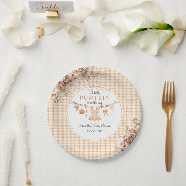 Welcome Pumpkin Girl Modern Fall Baby Shower Paper Plate (Wedding)
