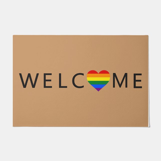 Welcome Rainbow Doormat, Cute Heart Mat (Front)