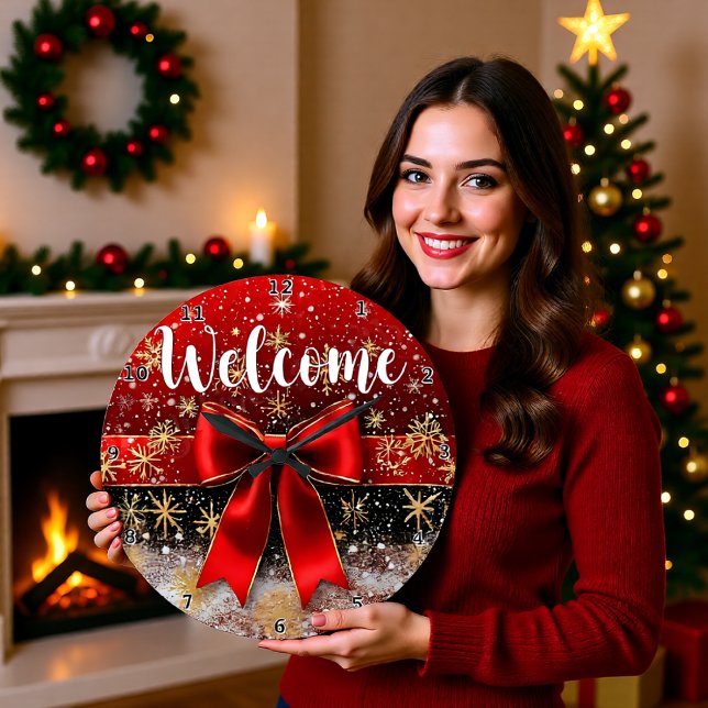 Welcome Red Bow Snowflake Large Clock (Creator Uploaded)