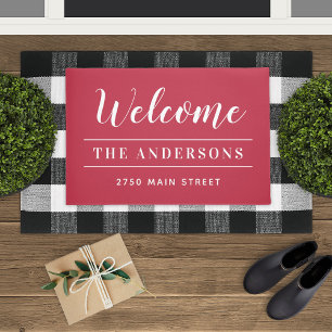 Welcome Red Personalised Family Name Doormat