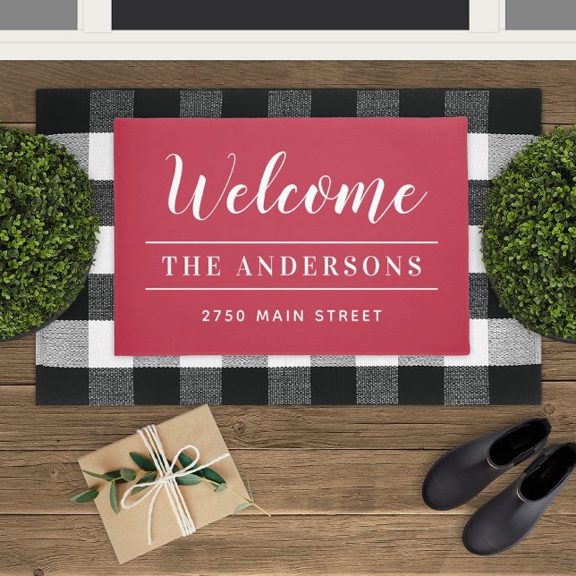 Welcome Red Personalised Family Name Doormat (Creator Uploaded)