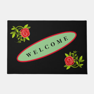 WELCOME ROSE BLACK NEW DOORMAT