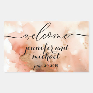 Welcome RoseGold Watercolor Wedding Rectangular Sticker