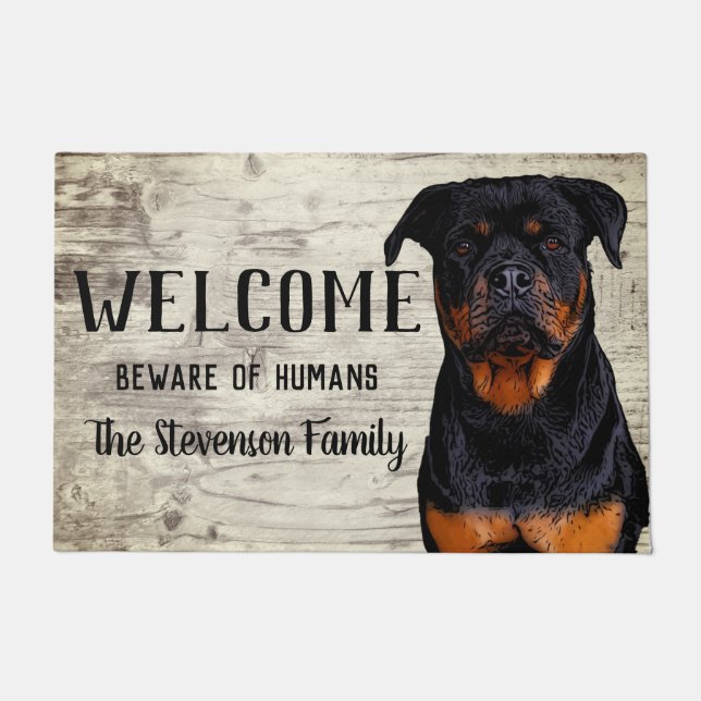 Welcome Rottweiler Dog Animal Family Name Home  Do Doormat (Front)