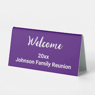Welcome Royal Purple and White Name Family Reunion