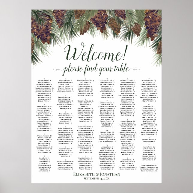 Welcome Rustic Pinecones Wedding Seating Chart (Front)