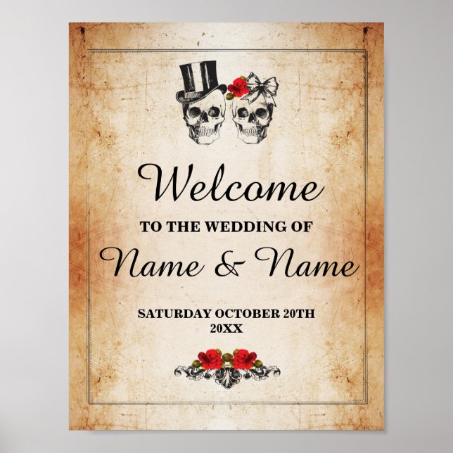Welcome Rustic Skull Halloween Sign Wedding (Front)