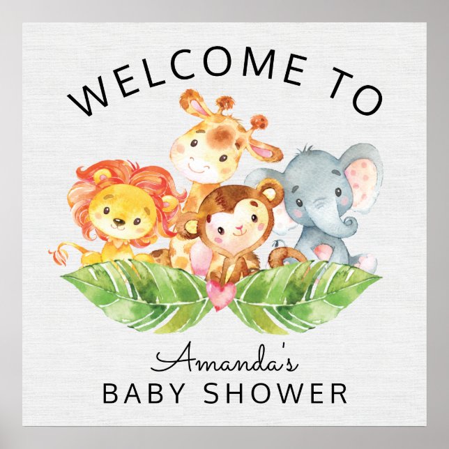 Welcome Safari Jungle Baby Shower Sign (Front)
