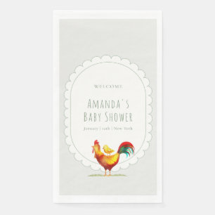 Welcome Sage Cottagecore Rooster Chick Baby Shower Napkin