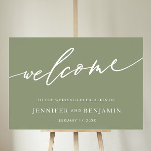 welcome   Sage Green Calligraphy Simple Wedding Poster