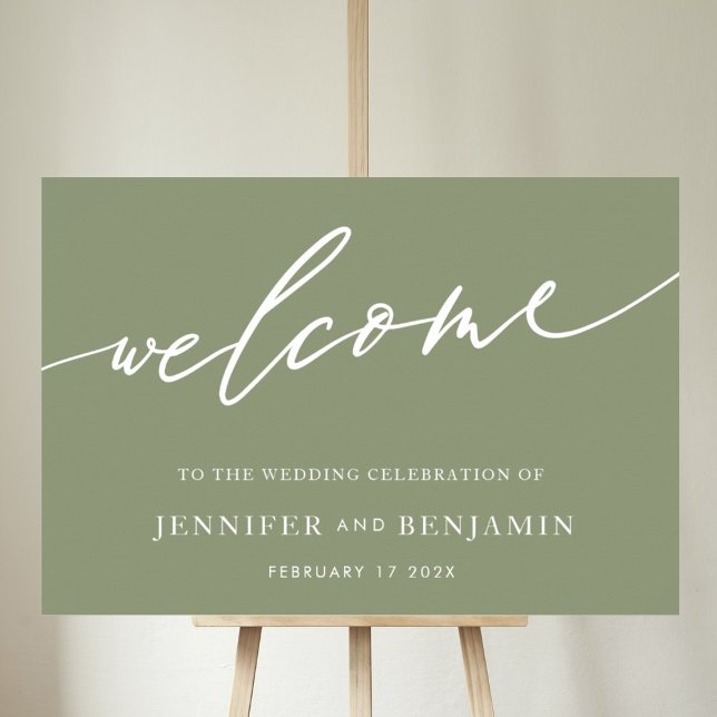 welcome | Sage Green Calligraphy Simple Wedding Poster (Creator Uploaded)