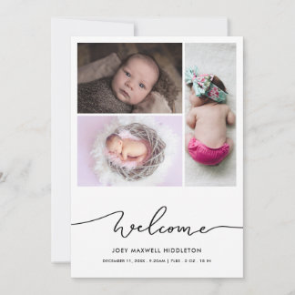Welcome Script Baby Photo Birth Announcement