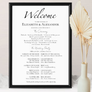 Welcome Script Black & White Ceremony Program Sign