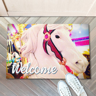 Welcome Script Bold Carnival Carousel Horse Photo Doormat