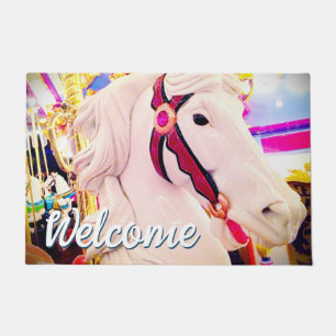 Welcome Script Bold Carnival Carousel Horse Photo Doormat