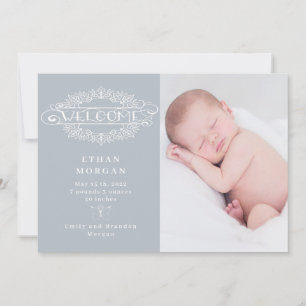 welcome script butterfly blue birth announcement