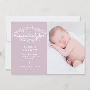 welcome script butterfly blush birth announcement