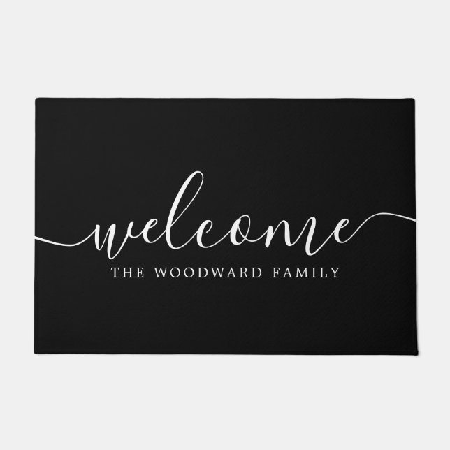 Welcome Script Family Name Personalised Doormat (Front)