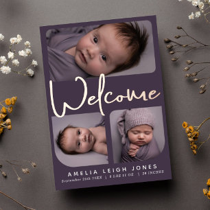 Welcome Script Foil Photo Birth Announcement
