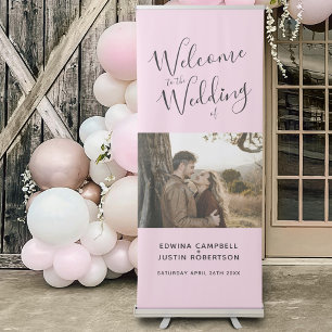 Welcome script heart custom pink black photo retractable banner