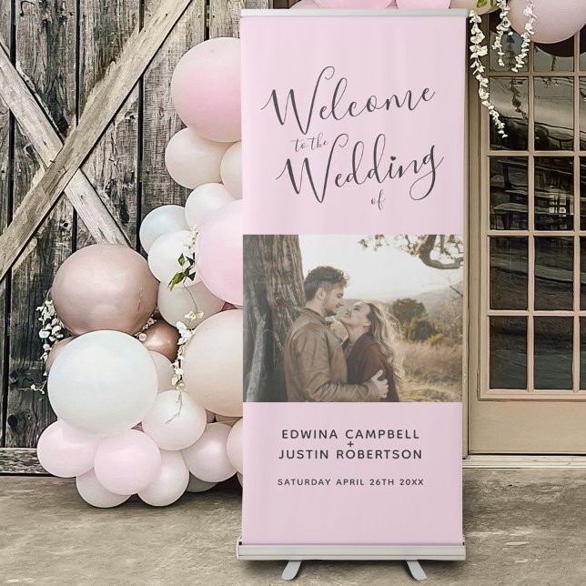 Welcome script heart custom pink black photo  retractable banner (Creator Uploaded)