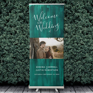 Welcome script heart emerald green art and photo  retractable banner