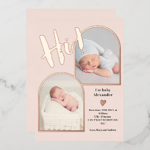 Welcome script heart photo baby birth rose gold fo