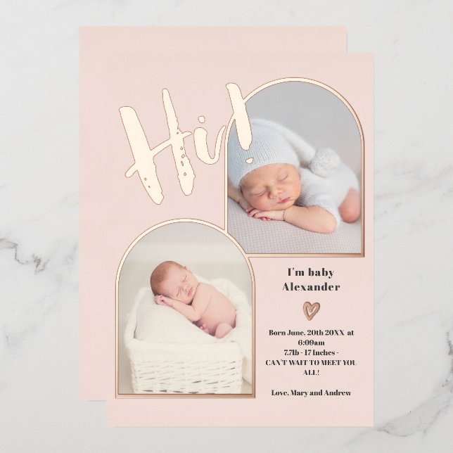 Welcome script heart photo baby birth rose gold fo (Front/Back)