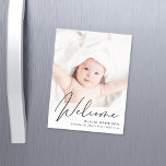 Welcome Script Photo Birth Announcement Magnet<br><div class="desc">Announce your baby's birth with this keepsake magnet with his or her photo and "Welcome" overlayed on top in an elegant script. Underneath you can add his or her name,  birth date and birth stats in modern typography.</div>