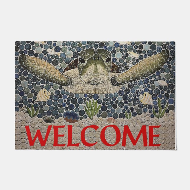 Welcome Sea Turtle Doormat,Turtle Quote Doormat (Front)