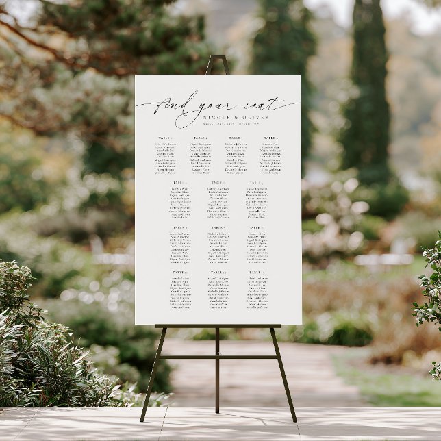 Welcome Seating Chart 13 Tables Modern Script (13 Tables Welcome Seating Chart, Seating Plan, Find your seat)