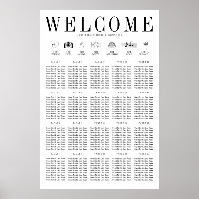 Welcome seating chart 20 twenty table number (Front)