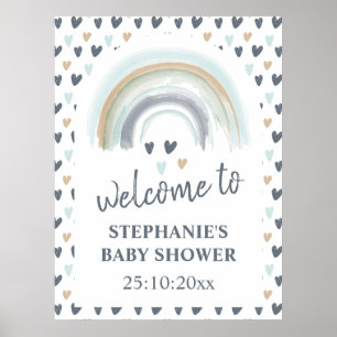 Welcome Sign Baby Shower Blue Boho Rainbow 