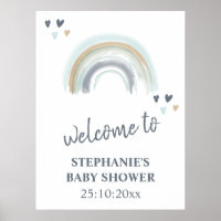 Welcome Sign Baby Shower Blue Boho Rainbow