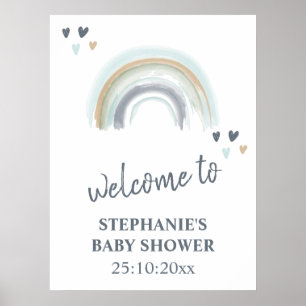 Welcome Sign Baby Shower Blue Boho Rainbow 
