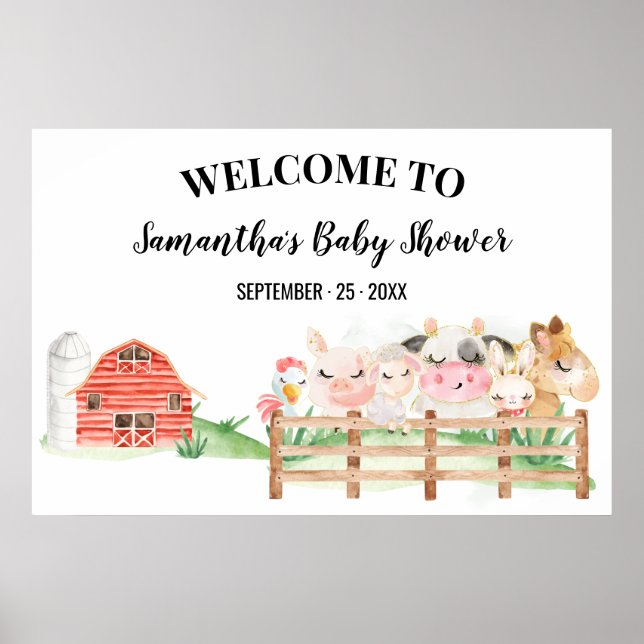 Welcome Sign Baby Shower Farm Baby Animals Poster (Front)