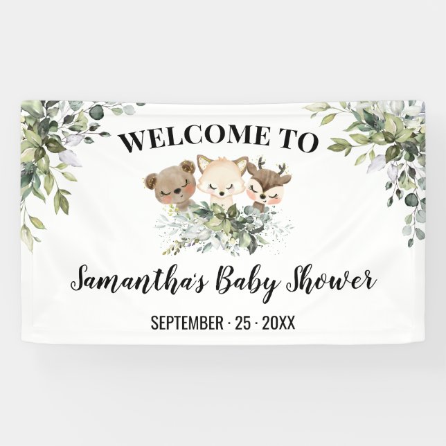 Welcome Sign Baby Shower Forest Animals Banner (Horizontal)