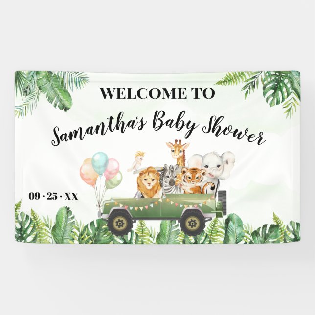 Welcome Sign Baby Shower Safari Animals Banner (Horizontal)