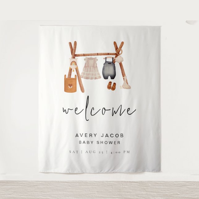 Welcome Sign Backdrop | Boho Clothes Baby Shower  Tapestry (Front)