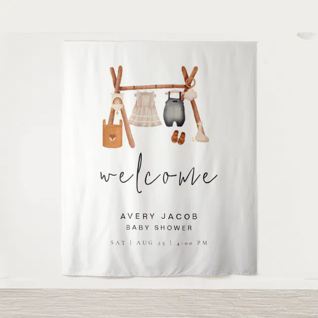 Welcome Sign Backdrop | Boho Clothes Baby Shower Tapestry | Zazzle