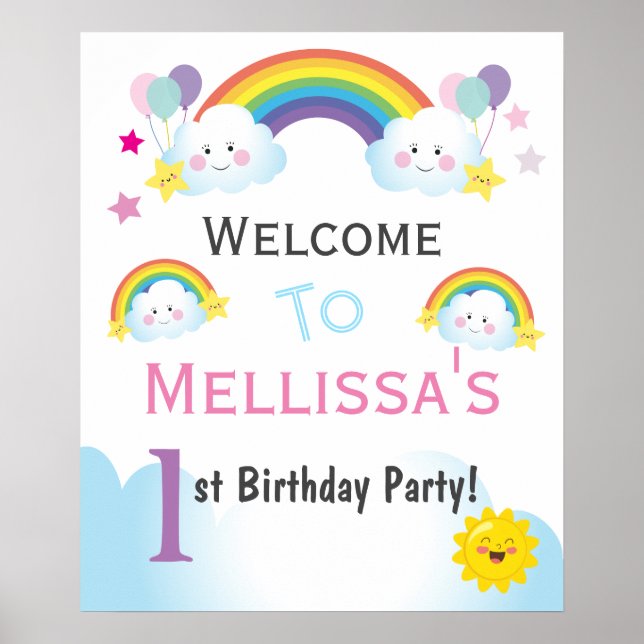 Welcome sign Birthday Party Clouds and Rainbows (Front)