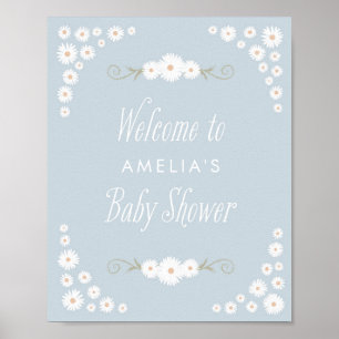 Welcome Sign Blue Boho Daisy Baby Shower